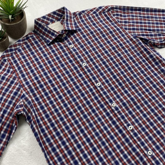 Billy Reid John Standard Cut Plaid Long Sleeve Button Shirt (Blue/White/Orange) - Picture 3 of 16